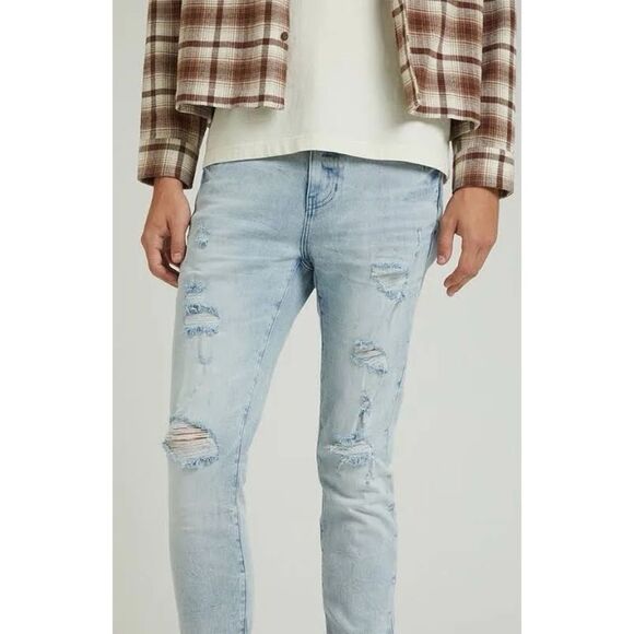 PacSun Light Wash Destroyed Skinny Jeans | Men’s Size 30x32 - Picture 8 of 9